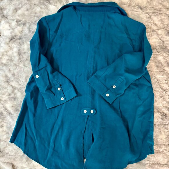 Fidaze 100% Linen Button Down Shirt Teal Blue 3/4 Sleeve Size Large - Picture 8 of 10